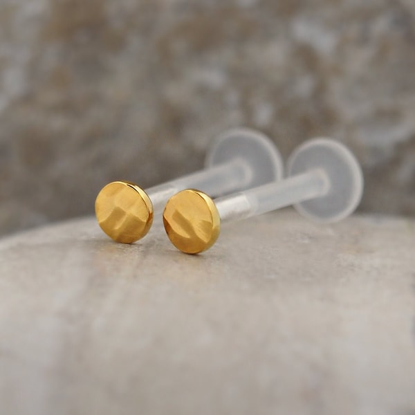 Labret Stud 16G Gold Push Pin Flat Back Cartilage Earring Tragus Helix Bioflex Pair