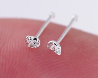 Tiny Sterling Silver Stud Earrings: Minimalist, Raw Stone Look