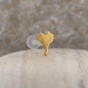 Piercing a barra per labbro, 16 g, 1,2 mm, Bioflex Labret, orecchino a forma di trago, cartilagine e foglia di Ginkgo