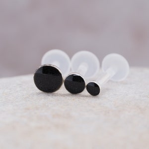 Tragus Lip Ring Monroe / Round Silver Black / Cartilage Stud Earring Piercing