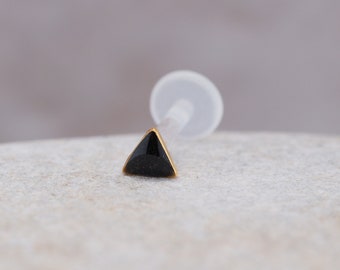 Flat Back Cartilage Helix Stud / Gold Black / Push In Threadless Piercing / Triangle