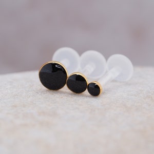 Tragus Earring Labret Lip Stud / Piercing Ear Cartilage / Gold Black