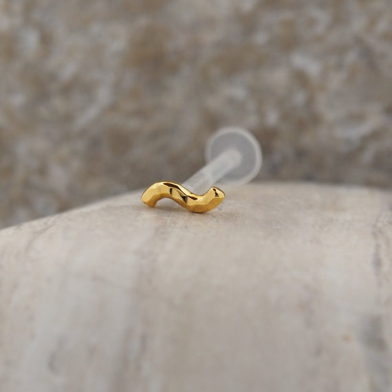 1.2mm 16G Bar Hammered Gold Labret Tragus Conch Cartilage Flat Back Earring