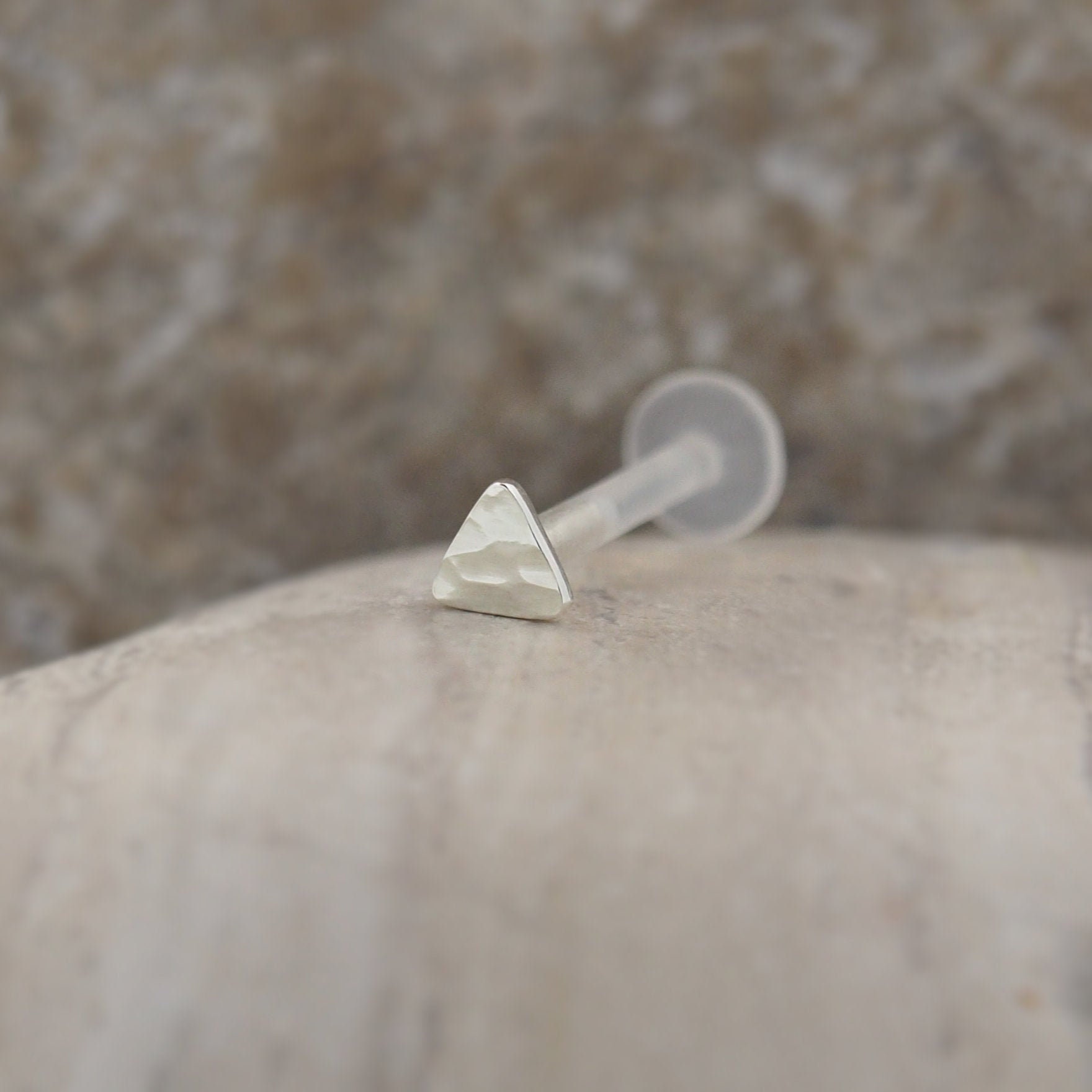 Triangle Hammered Silver Labret Tragus Conch Cartilage Flat Back Earring