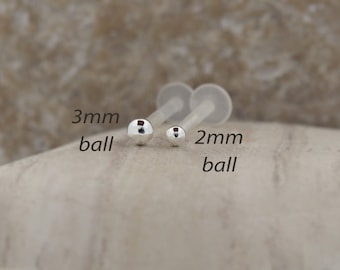 Petit clou boule en argent de 2 mm - Boucle d'oreille cartilage hypoallergénique Piercing pour les lèvres Conque Helix Tragus 16 g