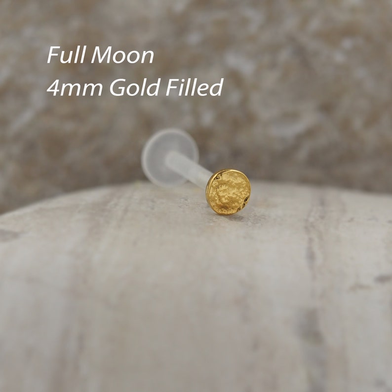 Piercing para cartílago y tragus con fases lunares, pendiente dorado, joyería para el cuerpo, Piercing de caracola de 16g/1,2mm ONE - full moon