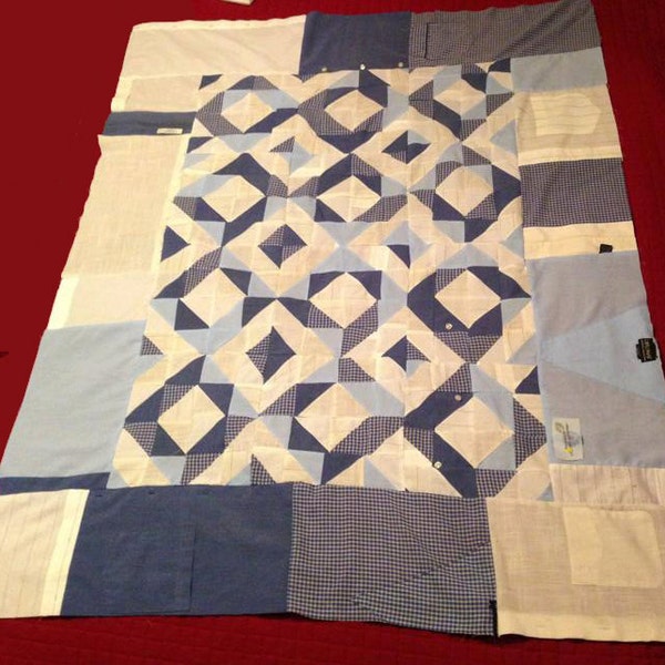 Papa Bob's Dress Shirt Quilt 2 *Pattern* - Quilt made from 6 men's dress shirts