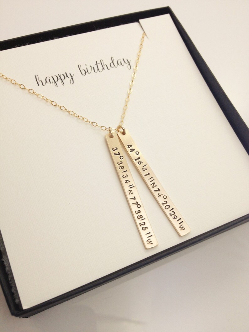 Valentine/'s Gift For Her Long Distance Relationship Gift Long Distance Love GPS Necklace stamped with TWO sets of Coordinates