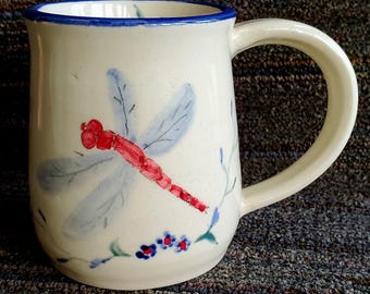Hand-Painted Dragonfly Mug: Hand Thrown Ceramic Coffee Cup