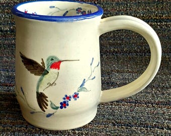 Hand-Painted Hummingbird Mug: Hand-Thrown Ceramic Coffee Cup