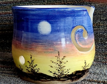 Moon & trees yarn bowl for knitting or crochet--Free 2/3 day priority shipping