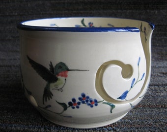 Humming bird yarn bowl for knitting or crochet ...free 2 or 3 day priority USPS shipping