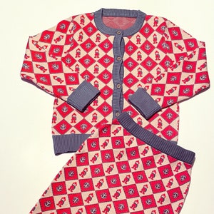 Set Cardigan Rosso, Blu e Crema