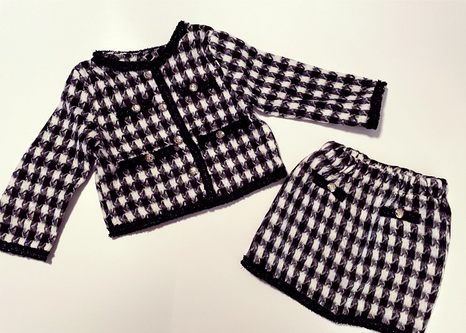 Girls Black and White Houndstooth Skirt Set Etsy UK