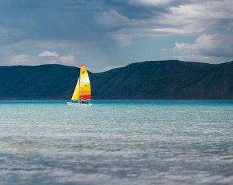 Yellow Sailboat Bear Lake-  Landscape Utah Photography  print