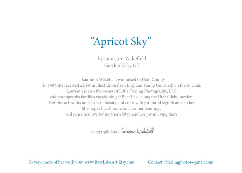 Art card print Apricot Sky by Lauriann Wakefield of Bear Lake image 2