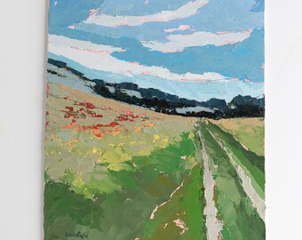 Poppies By The Road-  Original oil painting on canvas panel by Lauriann Wakefield