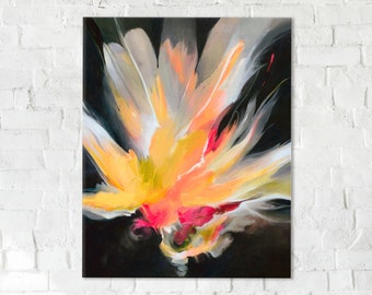 Black Fire Lotus Canvas Giclee Visionary Art Original Abstract Phoenix Bird Rising Painting Spiritual Art Surreal Painting Weird Art Print
