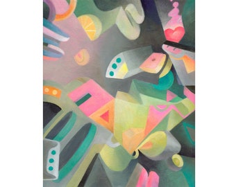 Chaos of Love Original Abstraktes Acrylgemälde Trippy Geometrische Kunst Leinwand Weird Art Neon