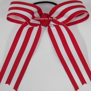 Bulk Cheer Bows, Red Stripes Cheer Bow, White Red Cheer Bow, Red White Stripes Ponytail Bows, College Long Tails Bows, Bulk Summer Camp Bows