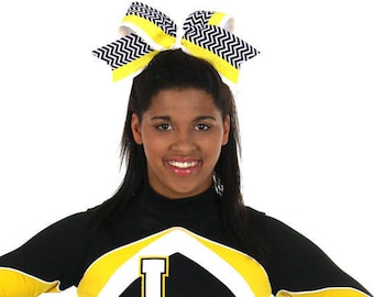 Big Cheer Bow, Yellow Cheer Bow, Chevron Black White Yellow Cheer Bow, Yellow Jackets Big Bow, Yellow Black Cheerleader Bow, Bulk Cheer Bows