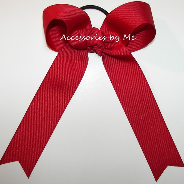 Red Hair Bow, Red Cheer Bow, Solid Grosgrain Ribbon Hair Tie Ponytail Bow, Pigtail Hair Bow Clip, Volleyball Ribbon Bow, Bulk Team Cheer Bow