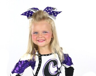 Purple Polka Dot Big Cheer Bow, Cheerleader Hair Clip, Custom Team Color Choice