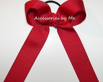 Red Hair Bow, Red Cheer Bow, Solid Grosgrain Ribbon Hair Tie Ponytail Bow, Pigtail Hair Bow Clip, Volleyball Ribbon Bow, Bulk Team Cheer Bow