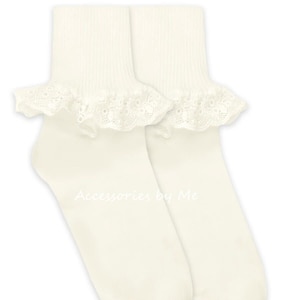 Girls Ivory Lace Socks, Ivory Lace Trim Socks, Christening Ivory Chantilly Lace Trim Socks, Baptism Socks, Flower Girls Off White Trim Socks
