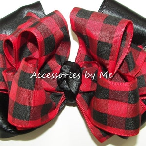 Red Buffalo Plaid Bow, Buffalo Plaid Red Black Clip, Red Check Plaid Satin Bow Barrette, Baby Red Plaid Bow, Toddler Christmas Red Plaid Bow