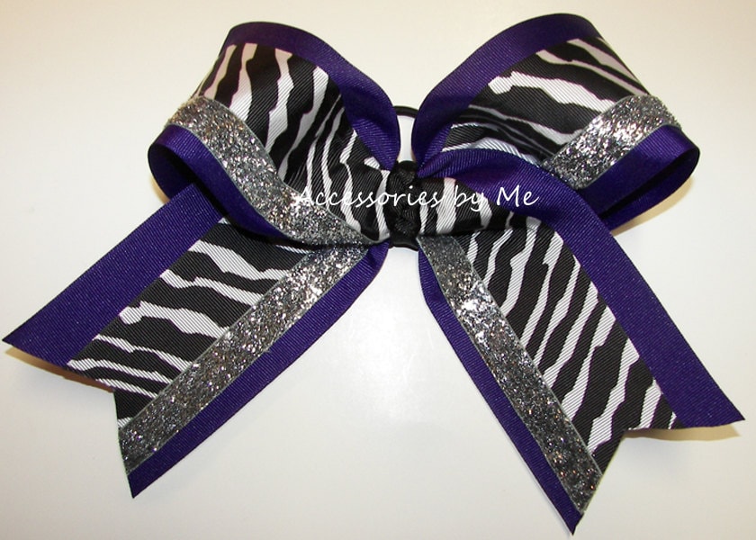 purple cheer bow sparkly dance clip zebra black white purple
