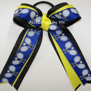 Tennis Hair Bow, Tennis Ponytail Bow, Tennis Racket Ball Bow, Tennis Coach Gift, School Tennis Bow, Girls Tennis Gift, Bulk Tennis Team Bows