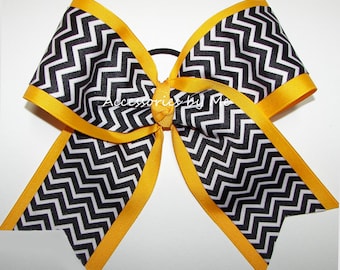 Black Gold Cheer Bow, Black Yellow Cheer Bow, Chevron Black Yellow Cheer Bow, Iowa Black Yellow Gold Cheer Bow, Pittsburg Steelers Cheer Bow