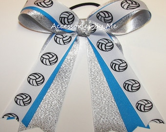 Volleyball Bows, Volleyball Hair Bows, Volleyball Red Black Ribbons Hair Ties, Volleyball Senior Players Gifts, Bulk Volley Ball Ribbon Bows