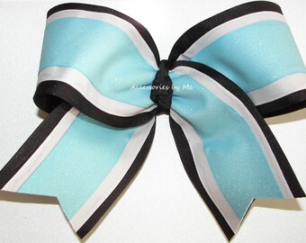 Glitter Cheer Bow, Sparkly Blue Topaz Cheer Bow, Glitter Blue White Black Cheer Bow, Carolina Light Blue Black Cheer Bow, Bulk Big Cheer Bow