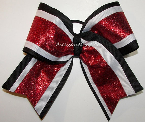 Big Cheer Bow Sparkly Red White Black Ribbon Cheerleader | Etsy