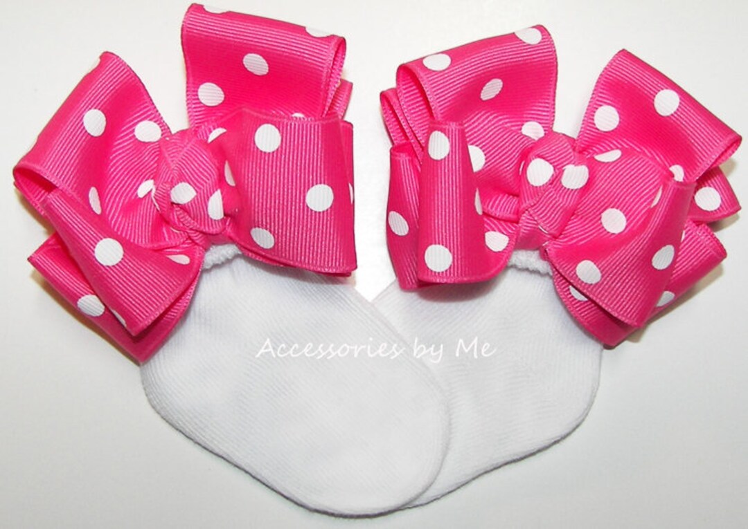 Polka Dot Socks Pink Polka Dot Bow Socks Minnie Hot Pink Etsy