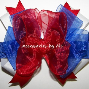 Patriotic Red White Blue Hair Bow, Patriotic Hair Bow, Girls US Hair Clip, Little Miss USA Pageant Barrettes, Toddler Red White Blue Hair Bows, Memorial Day Hair Bows, Girls July 4th Hair Bows, Baby Girls USA Parade Hair Bow, Red White Blue Hair Bows