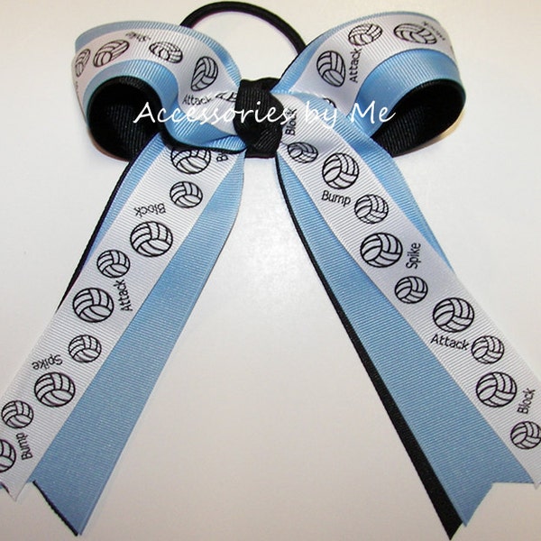 Volleyball Blue Bow, Volley Balls Ribbon Blue Bow, Volleyball Blue Black Ponytail Bow, Volleyball Powder Blue Bow, Volley Ball Team Gift Bow