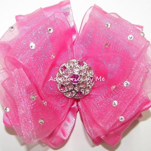 Glitzy Hot Pink Ruffle Bow, Pageant Hot Pink Hair Clip, Frilly Hot Pink Organza Ruffle Hair Bow, Bright Hot Pink Bow, Baby Cupcake Dress Bow