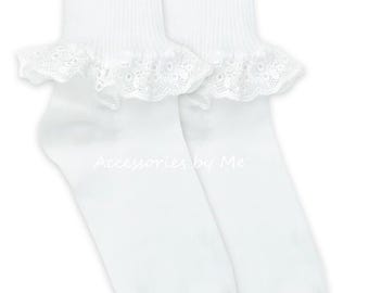 Girls Chantilly Lace Trim Socks, Flower Girl, Baptism, 1st Birthday Accessory