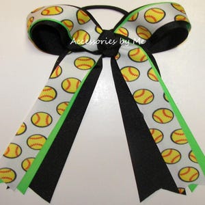 Softball Neon Bow, Softball Neon Black Bow, Softball Neon Green Black Ponytail, Bulk Softball Bows, Softball Player Bow, Softball Team Bows