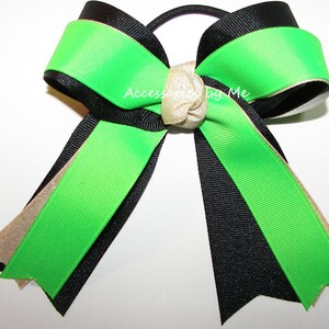 Neon Green Cheer Bow, Neon Green Black Clip, Sparkly Neon Green Black Gold Ponytail Bow, Softball Bows, Three Ribbon Bows, Bulk Cheer Bows