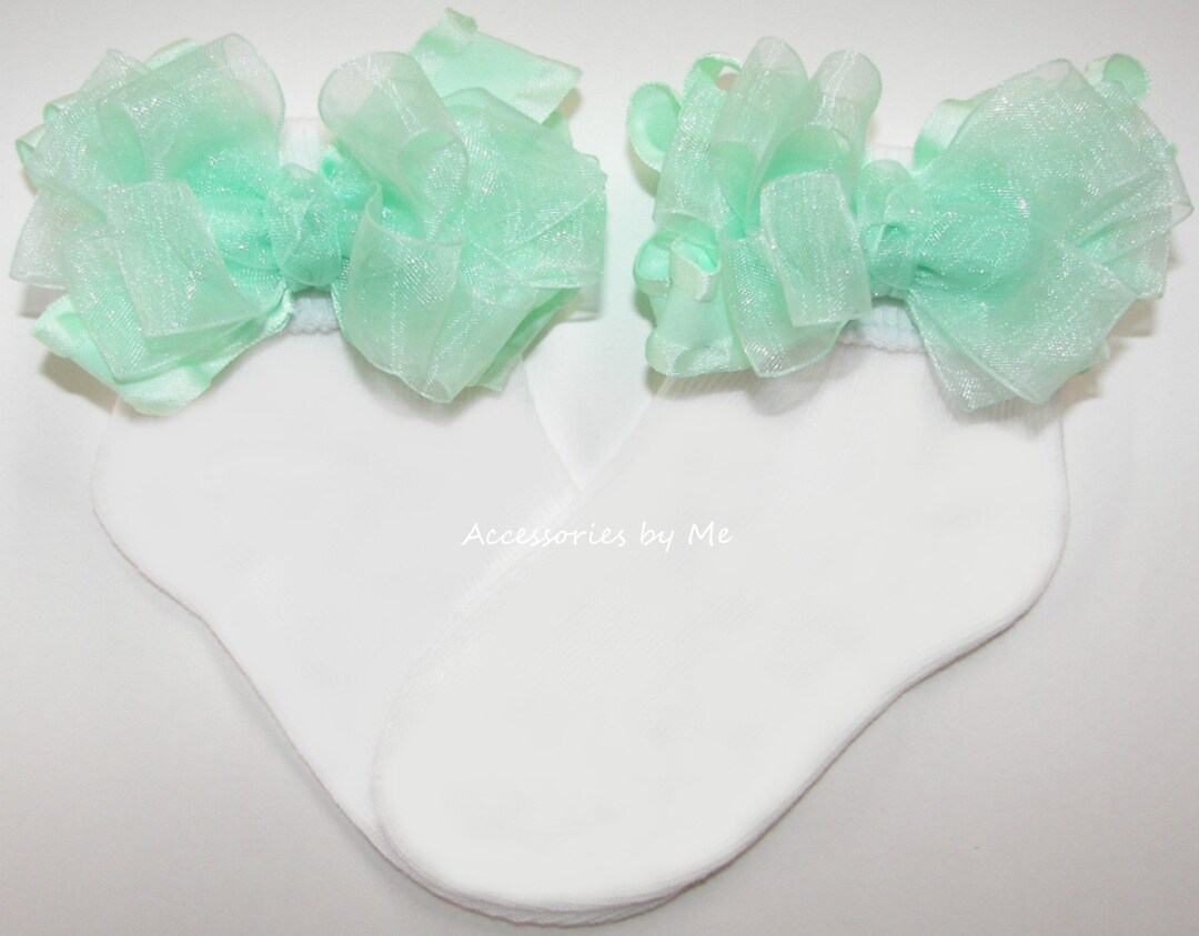 Green Ruffle Socks Baby Ruffle Bow Socks, Mint Green Organza, Girls Pageant Accessory - Etsy