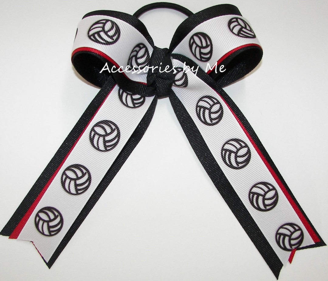Volleyball Hair Bow, Volleyball Black Red Bow, Volley Balls Ribbons