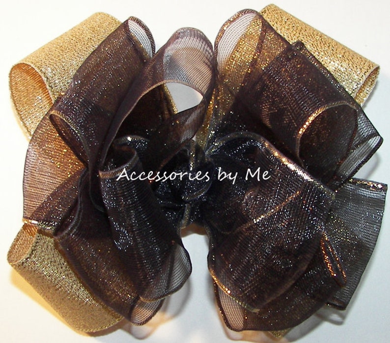 Girls Black Gold Hair Bow, Flower Girls Black Gold Hair Bow, Toddler Black Gold Hair Clip, Black Gold Hair Barrette, Dressy Black Gold Hair Bows, Baby Girls Black Gold Bows, 1st Birthday Black Gold Metallic Hair Bow, Black Gold Bow Alligator Clips