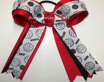 Volleyball Hair Bow, Volleyball Red Black Bow, Volleyball Red Black Pony Tail Bow, Volleyball Team Bows, Bulk Volleyball Senior Player Gifts