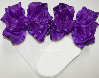 Calcetines morados de organza con volantes y lazo, calcetines de princesa para bebés y niñas pequeñas.