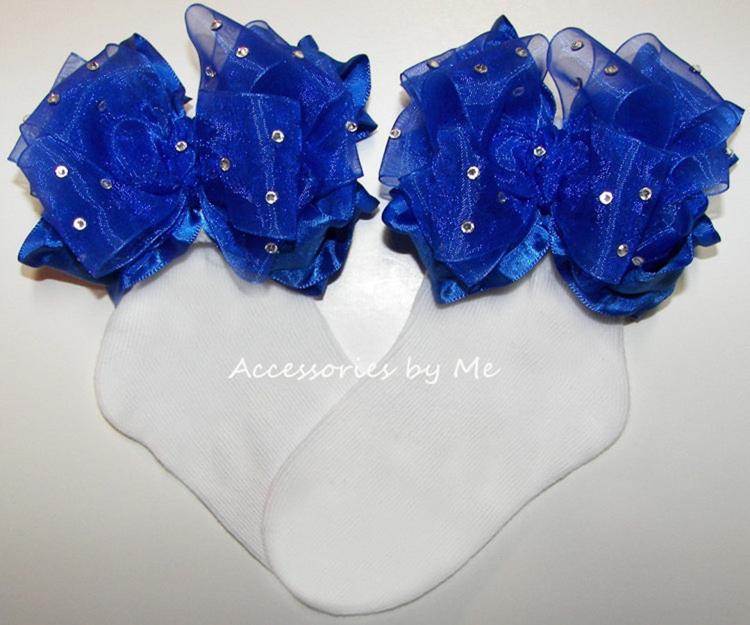 Glitzy Royal Blue Ruffle Bow Socks, Pageant, Flower Girl, 1st Birthday ...