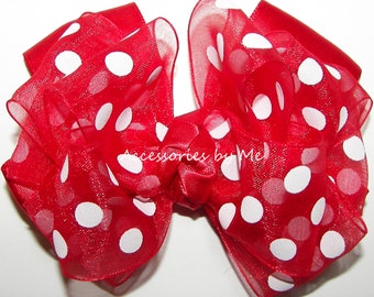 Red White Polka Dot Hair Bow, Minnie Mouse Inspired, 1st Birthday Accessory